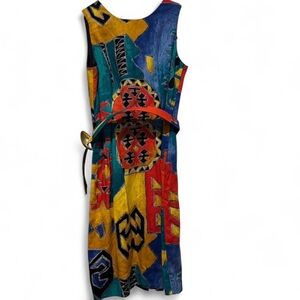 Vintage 1980s Abstract Jazzy Dress Multicoloured Cross Over Back Mini Dress 9/10